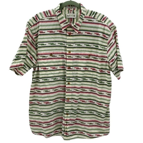 Orvis Short Sleeve Button Front Red/Green Shirt Men's Size XL - Picture 1 of 5